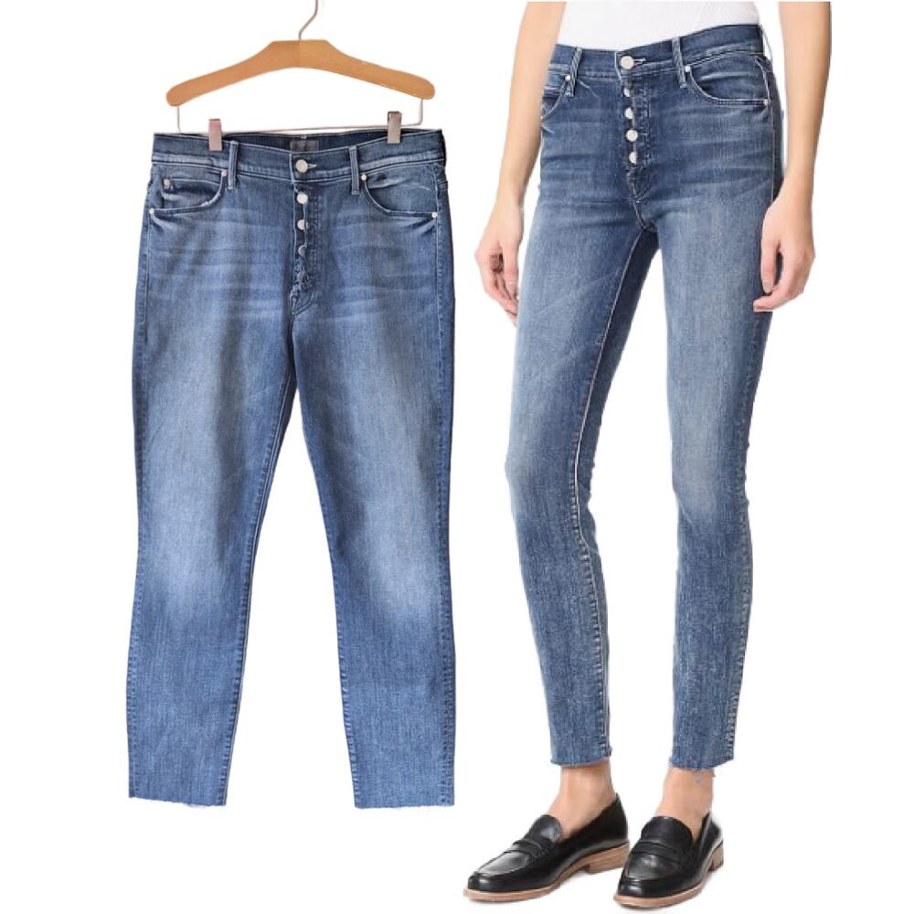 MOTHER Denim The Fly Cut Stunner Fray Jeans Size 30 Moon Dark Cropped High Waist